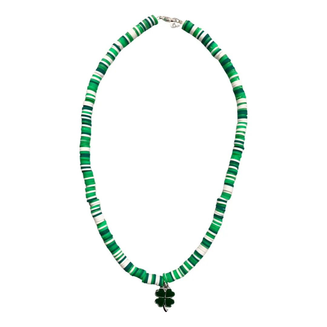 Green Beaded Necklace with Shamrock