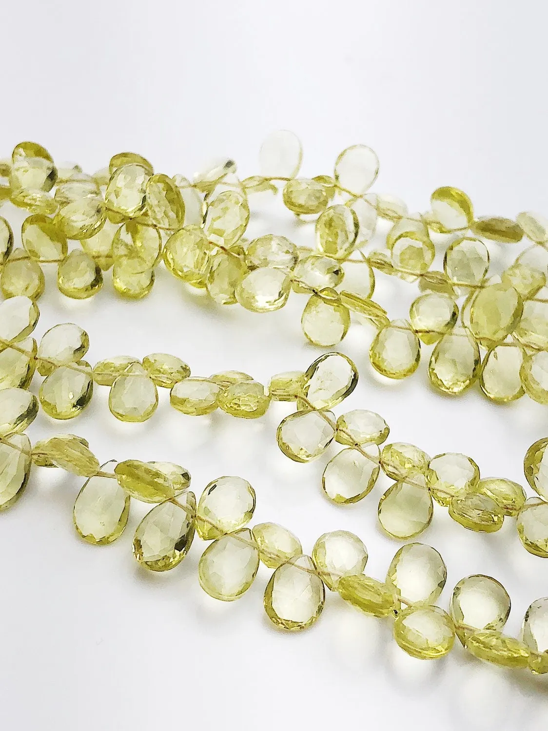 HALF OFF SALE - Lemon Quartz Flat Faceted Pear Gemstone Beads, Full Strand, Semi Precious Gemstone, 8"