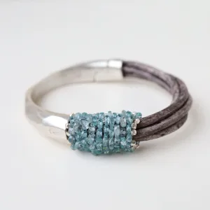 Hand Stitched Faceted Blue Zircon Bracelet