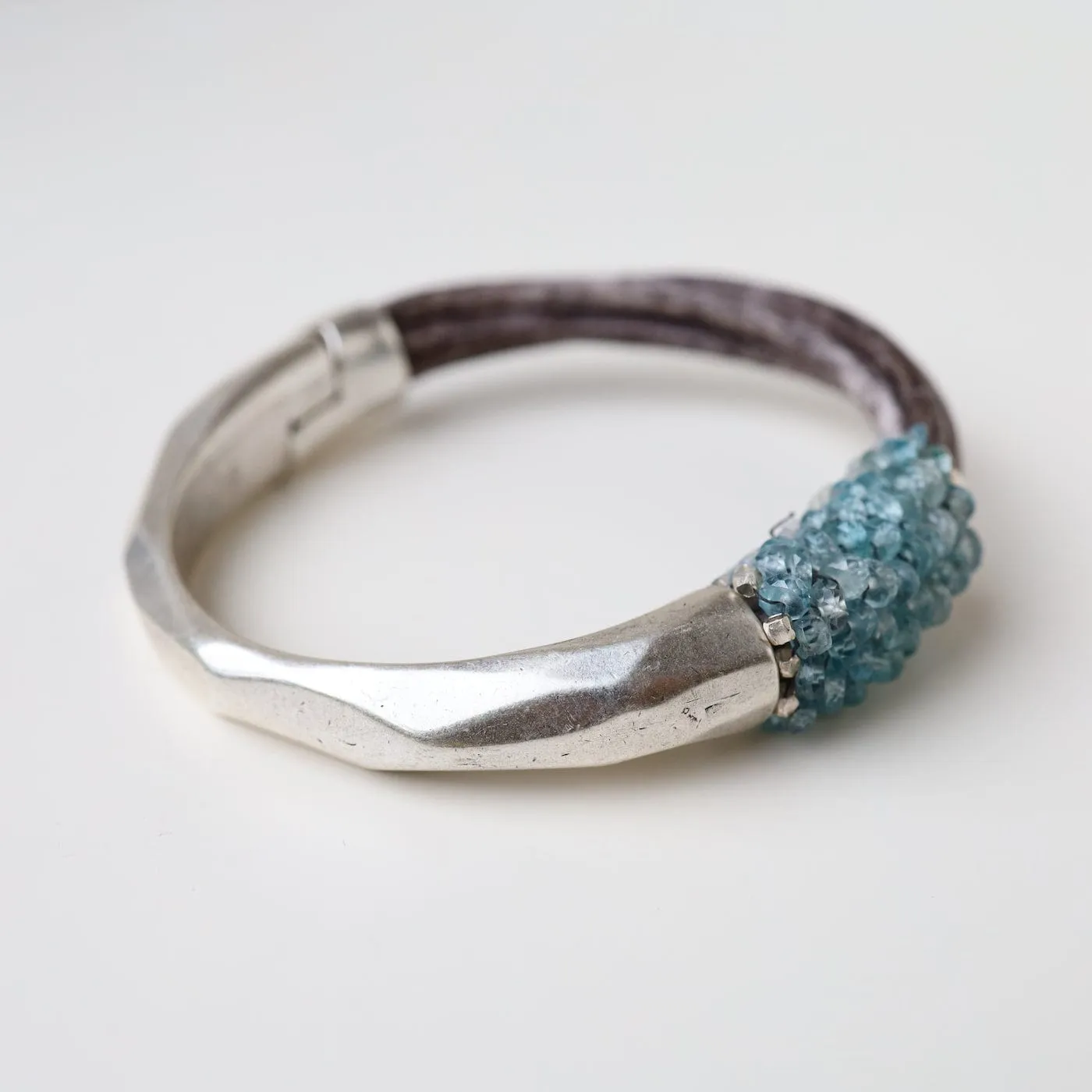 Hand Stitched Faceted Blue Zircon Bracelet