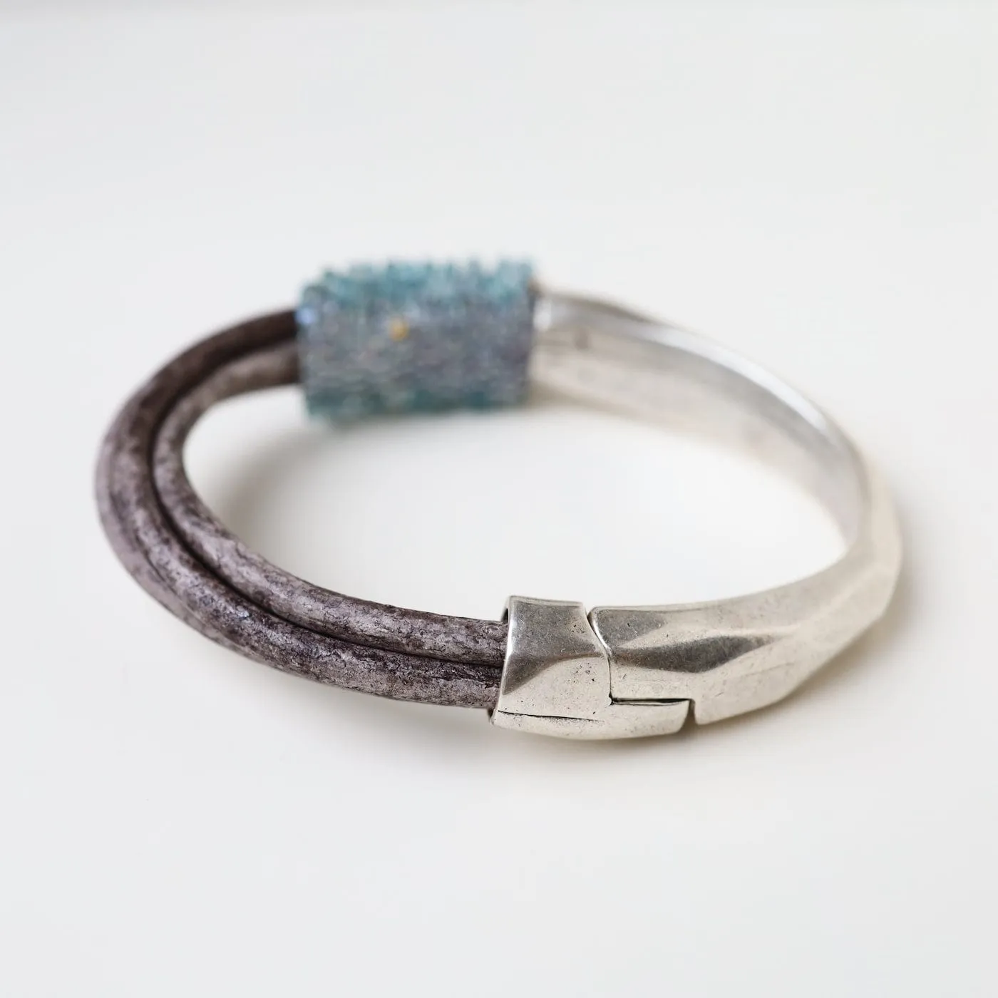 Hand Stitched Faceted Blue Zircon Bracelet