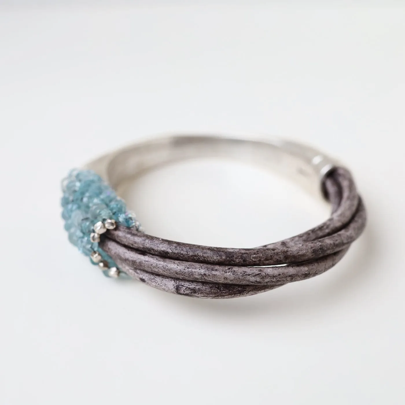 Hand Stitched Faceted Blue Zircon Bracelet