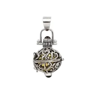 Handmade Garnet Harmony Ball Pendant, Chime Ball, Angel Caller, Bola Necklace Pendant in 925 Sterling Silver  -  3.5 Cm