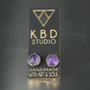 Hexagon Gemstone Studs (Amethyst)