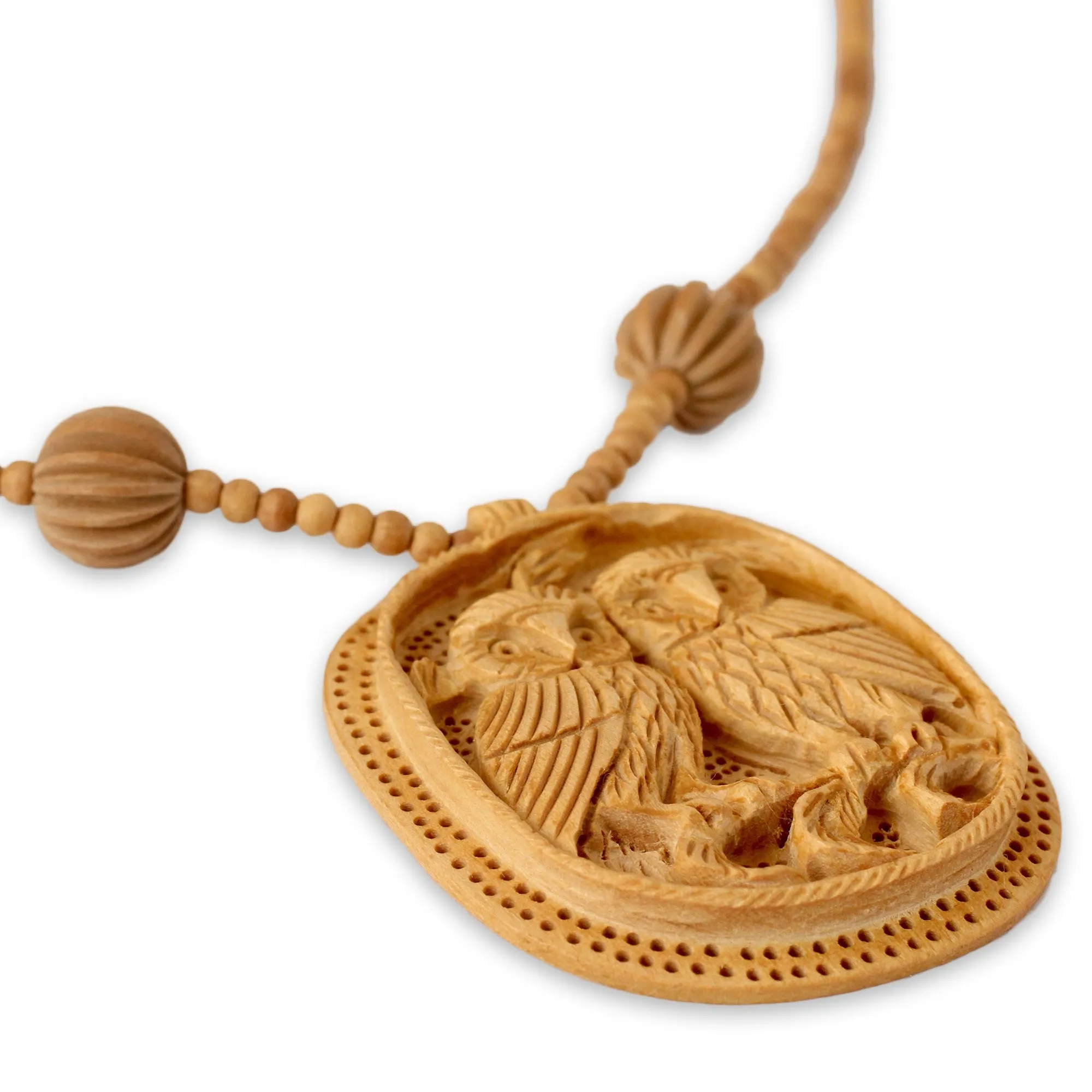 India Wood Jewelry Hand Crafted Necklace - Owl Romance | NOVICA