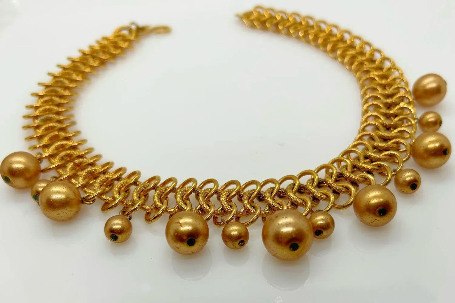 Kenneth Lane Sumptuous Golden Bead Cluster Chainmail Necklace