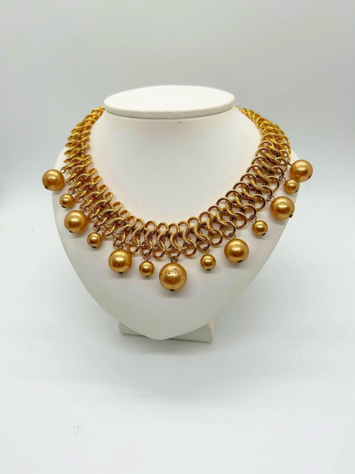 Kenneth Lane Sumptuous Golden Bead Cluster Chainmail Necklace