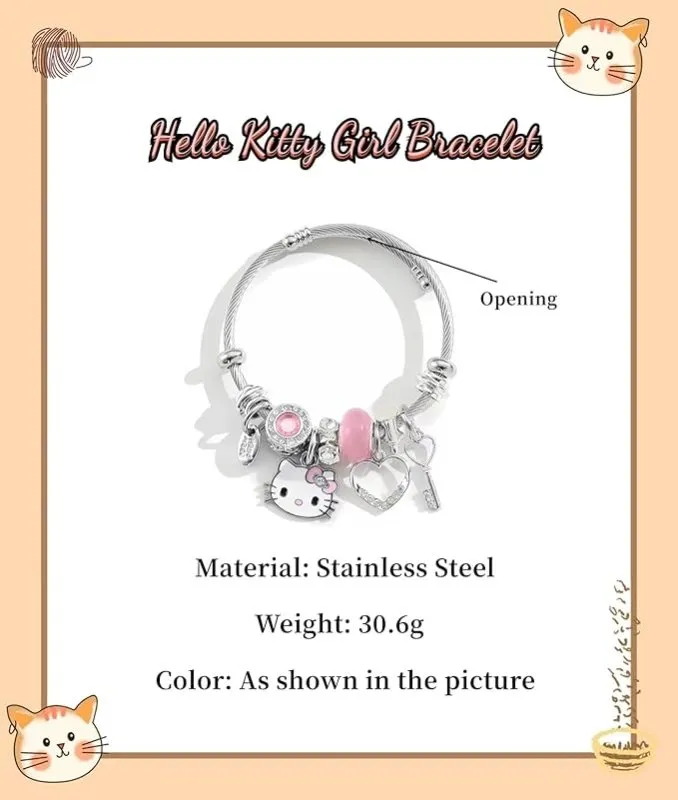 Kitty Girl Bracelet,Adjustable Cat Style Stainless Steel Bracelet, Cute Girl Friendship Bracelet (Pink)