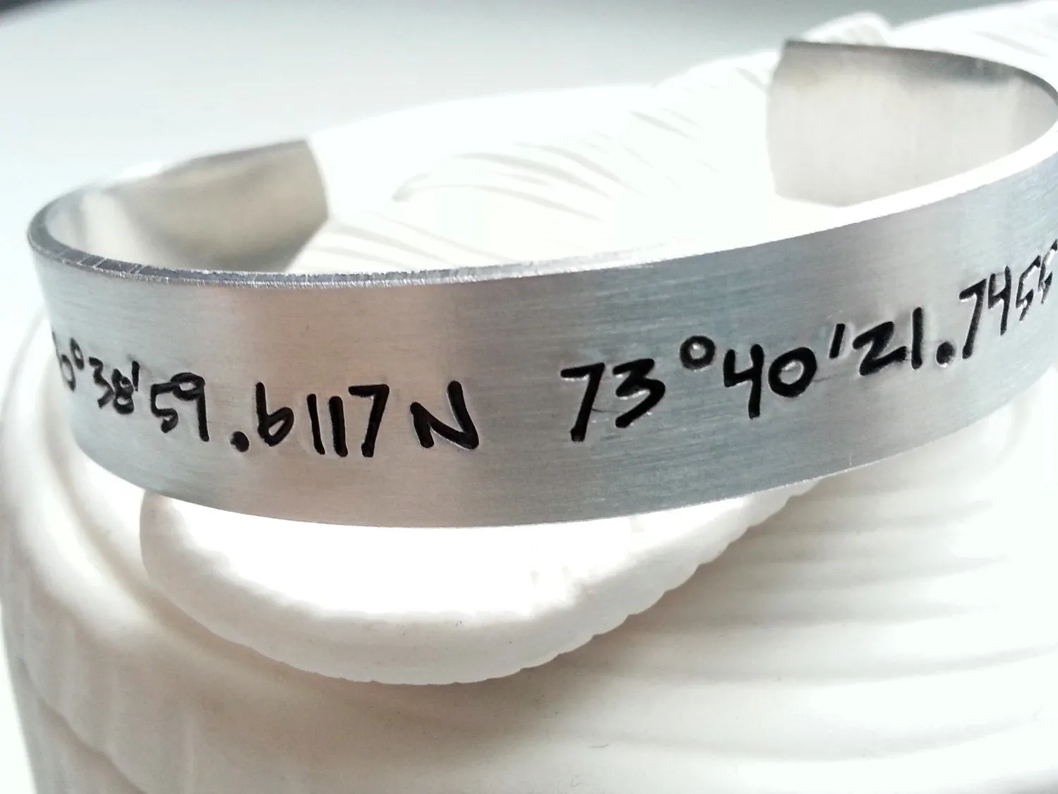 Latitude and Longitude Wide Cuff Bracelet | Graffiti Text Cuff | Unisex Cuff