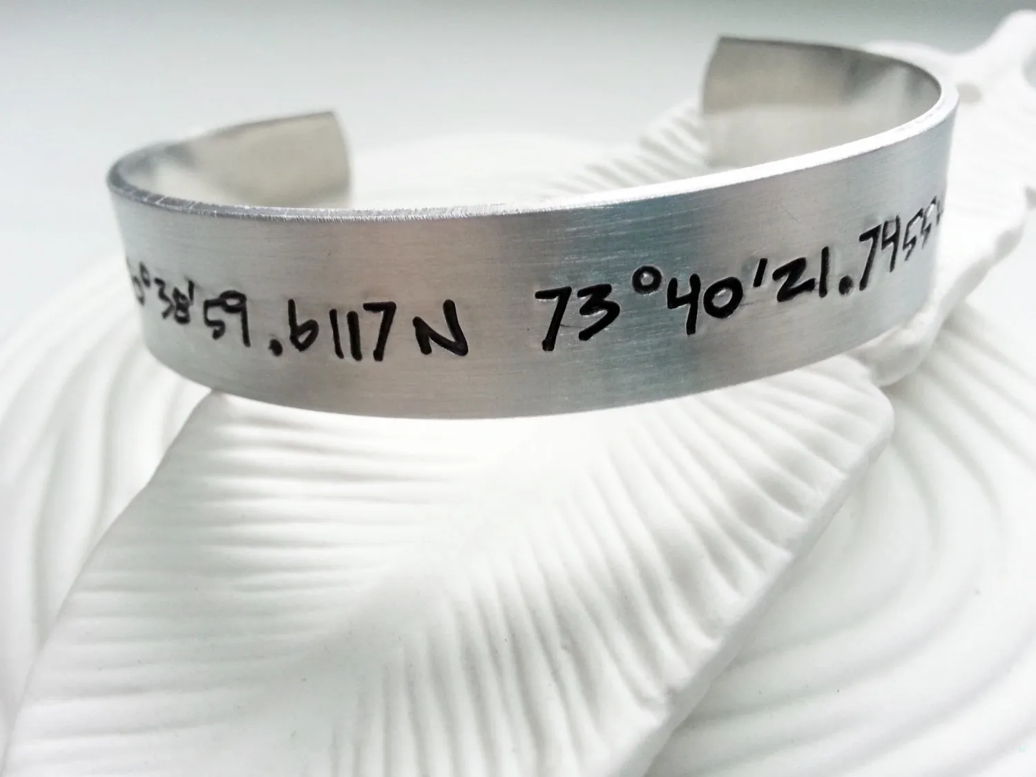 Latitude and Longitude Wide Cuff Bracelet | Graffiti Text Cuff | Unisex Cuff