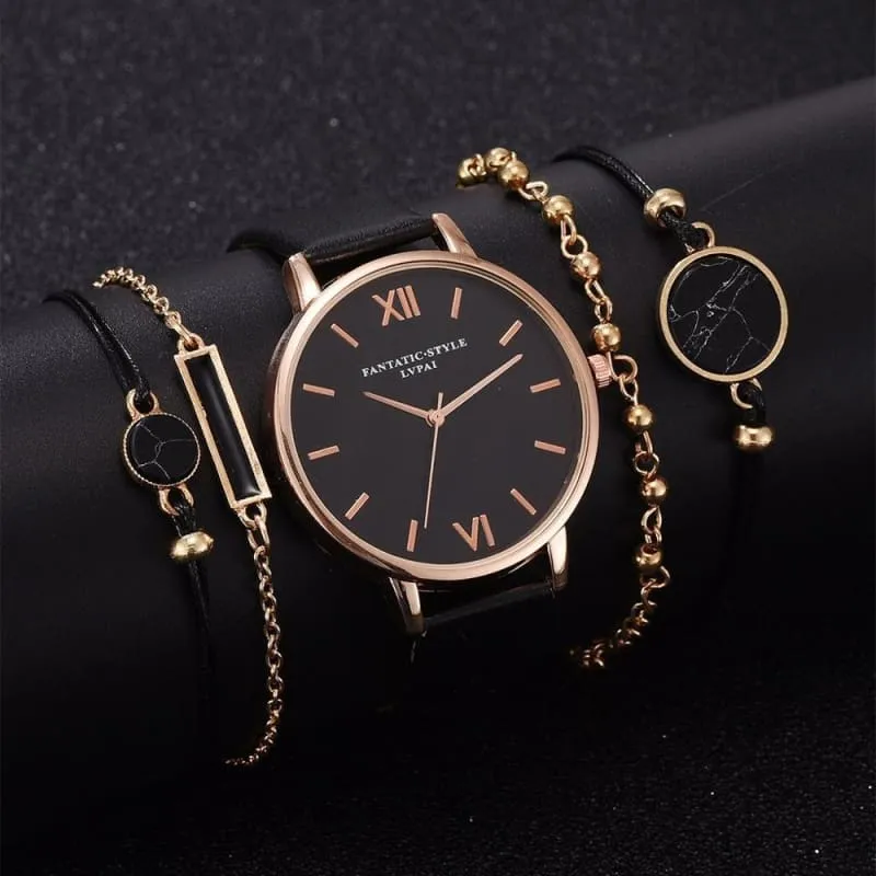 Leather Band Quartz Watch For Women