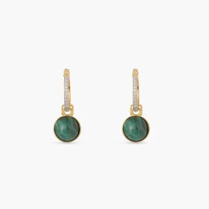 Malachite Round Charm Silver Hoop Earrings