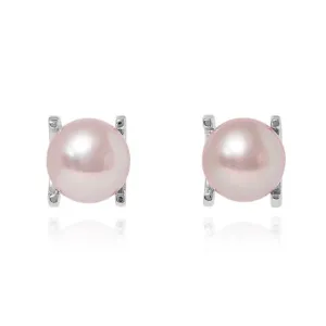 Margarita pink cultured freshwater pearl stud earrings in silver claw settings