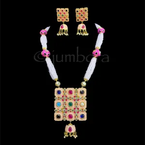 Meenakari Pink Crystal Long Mala in Navaratan style