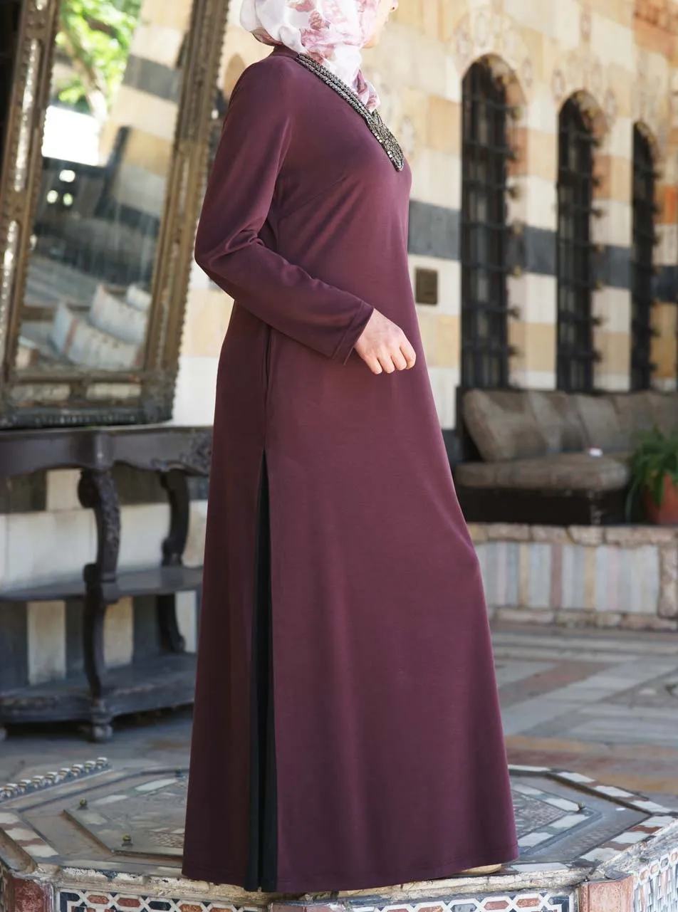 Metallic Necklace Jersey Abaya Gown