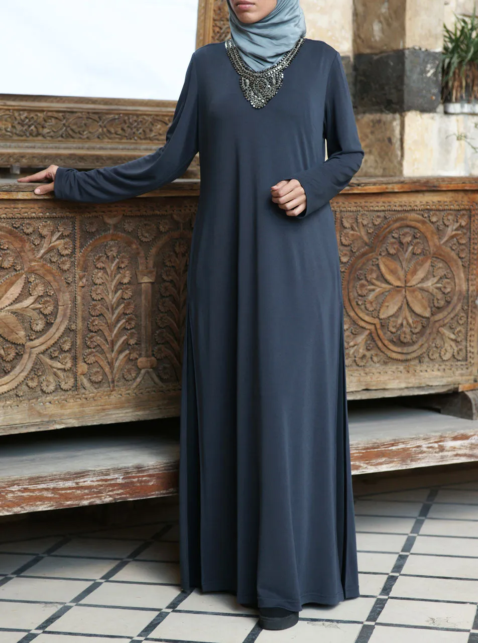 Metallic Necklace Jersey Abaya Gown