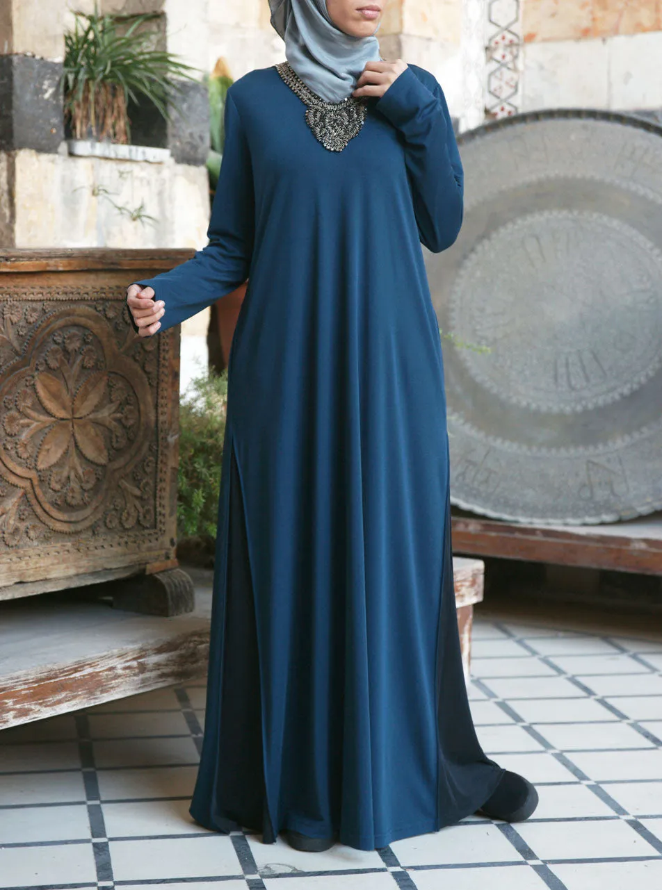 Metallic Necklace Jersey Abaya Gown