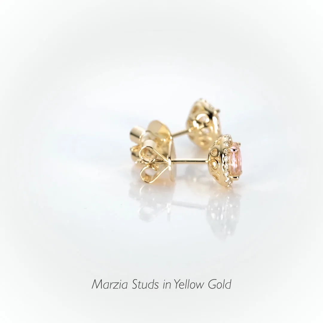 Morganite Halo Stud Earrings 14k Gold - Marzia