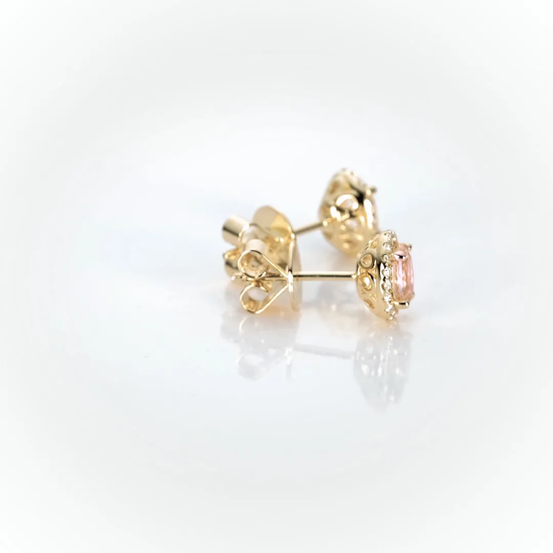 Morganite Halo Stud Earrings 14k Gold - Marzia