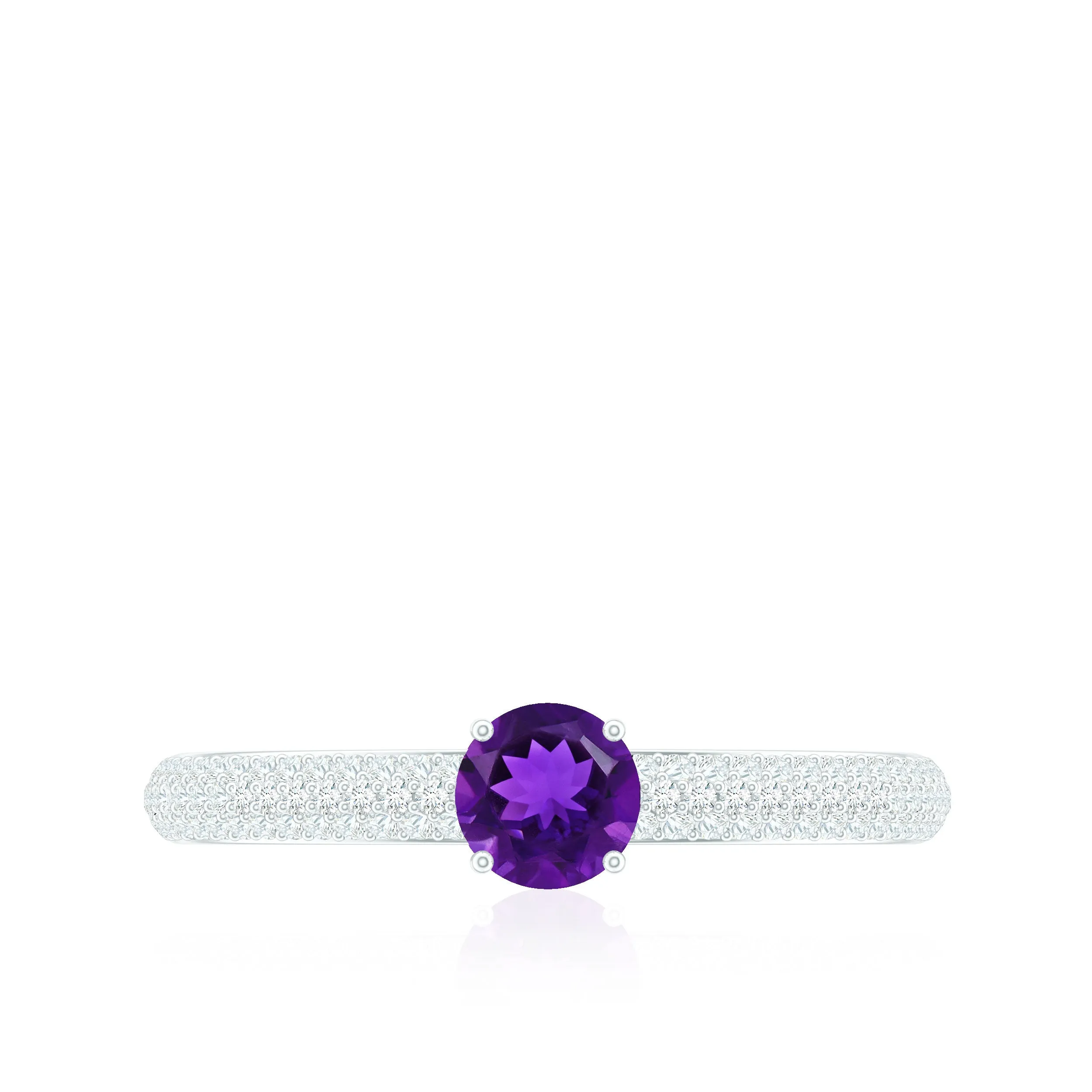 Natural Amethyst Solitaire Ring with Diamond Side Stones