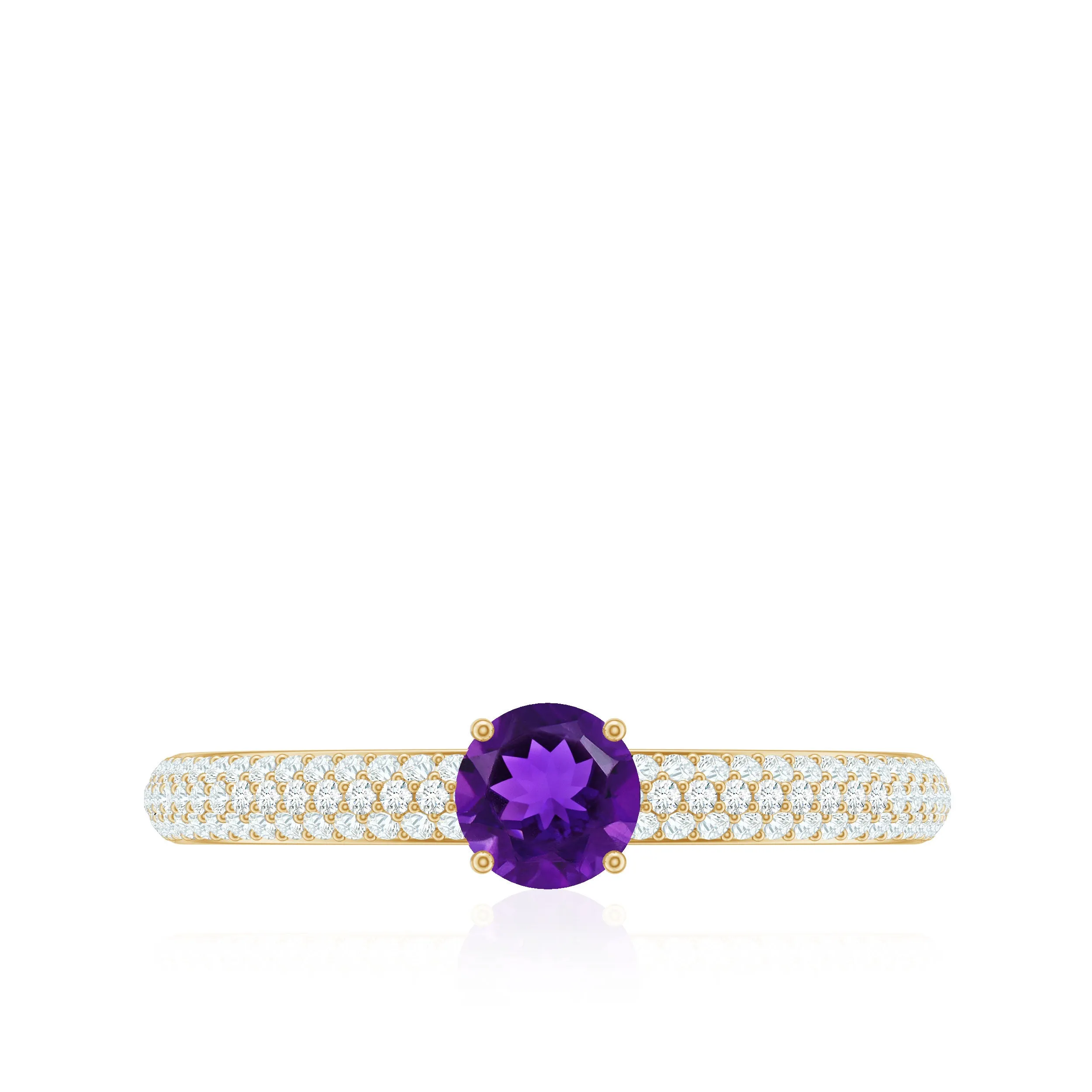 Natural Amethyst Solitaire Ring with Diamond Side Stones