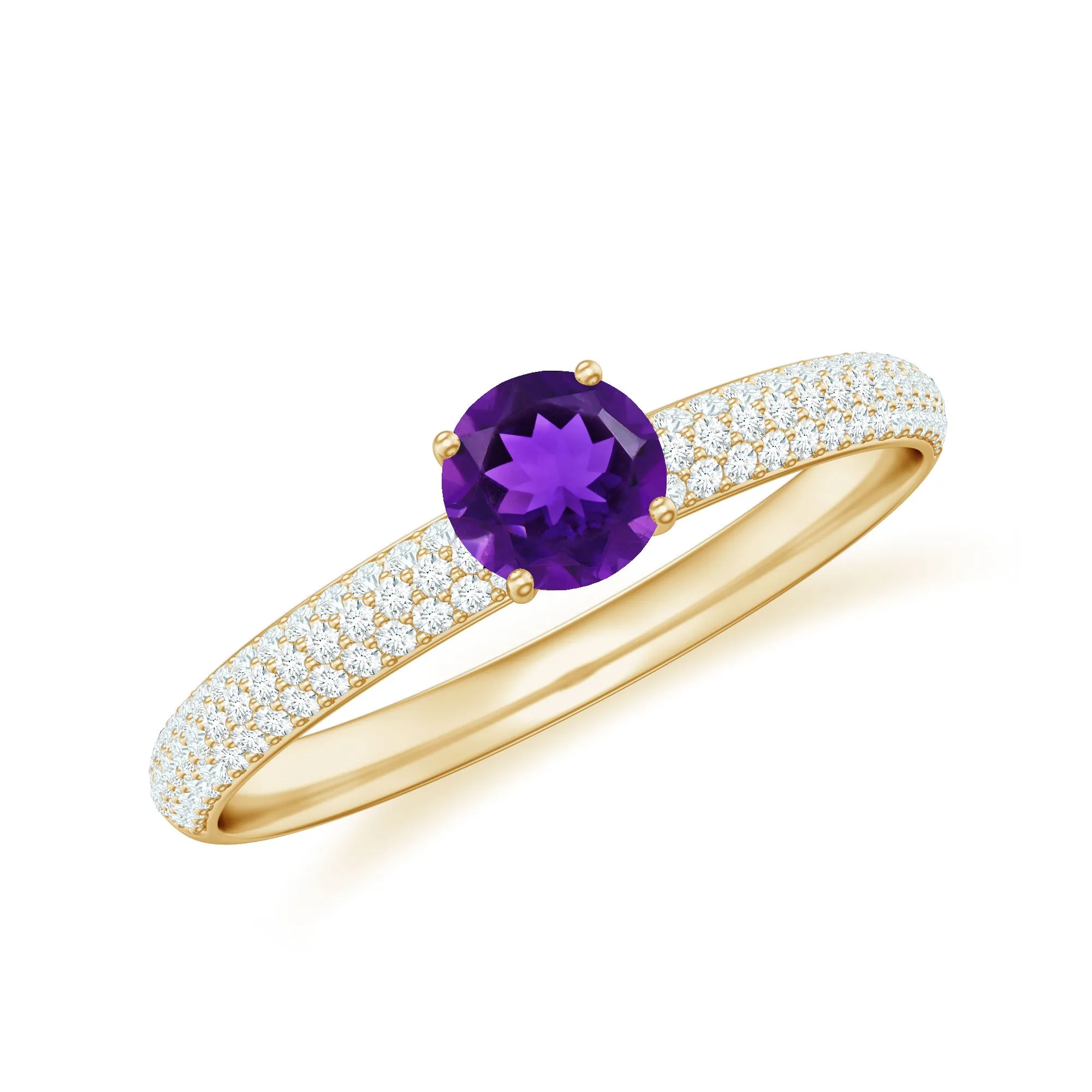 Natural Amethyst Solitaire Ring with Diamond Side Stones