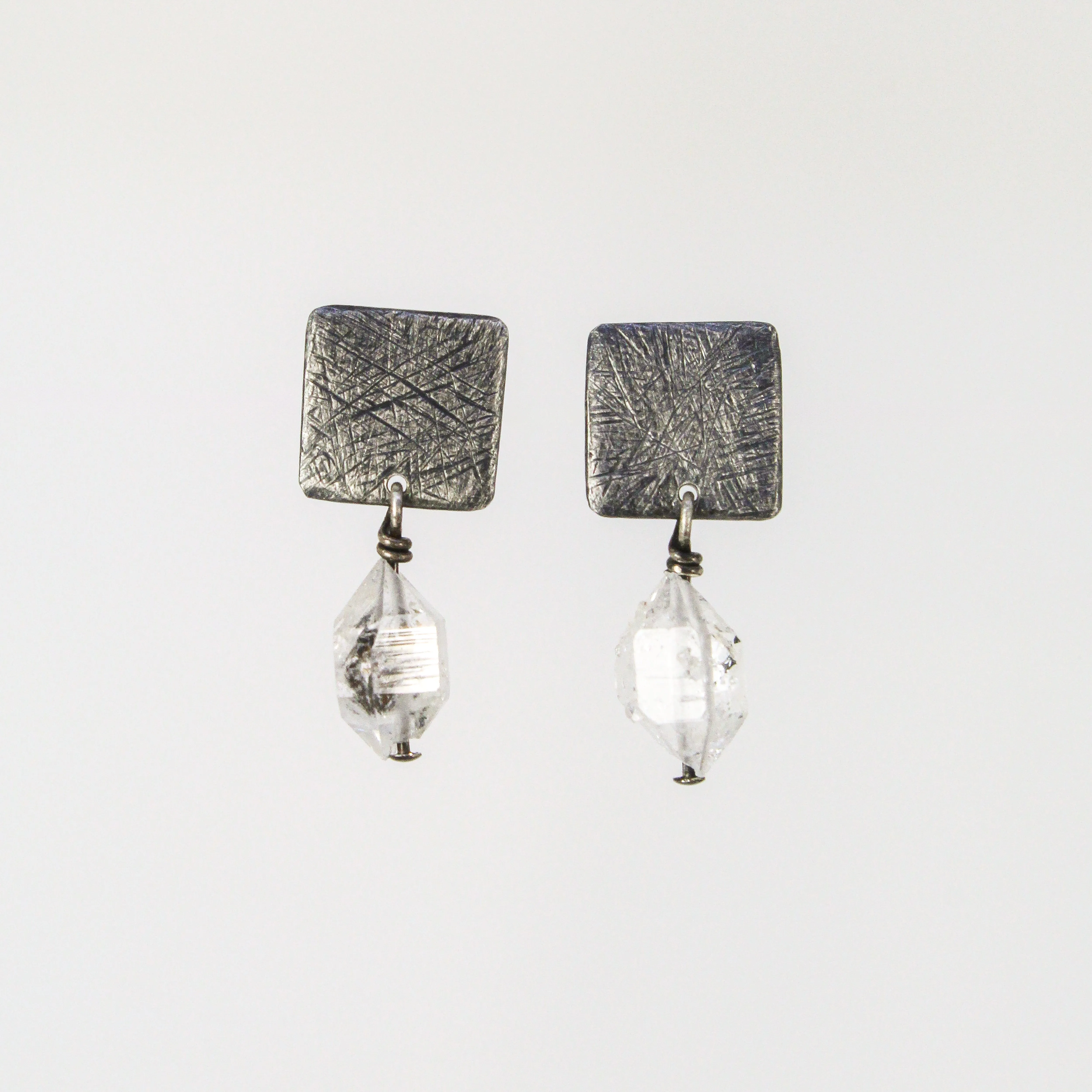 NEW! Carved Small Tab Post Earrings, Oxidized Silver with Herkimer Quartz by Heather Guidero