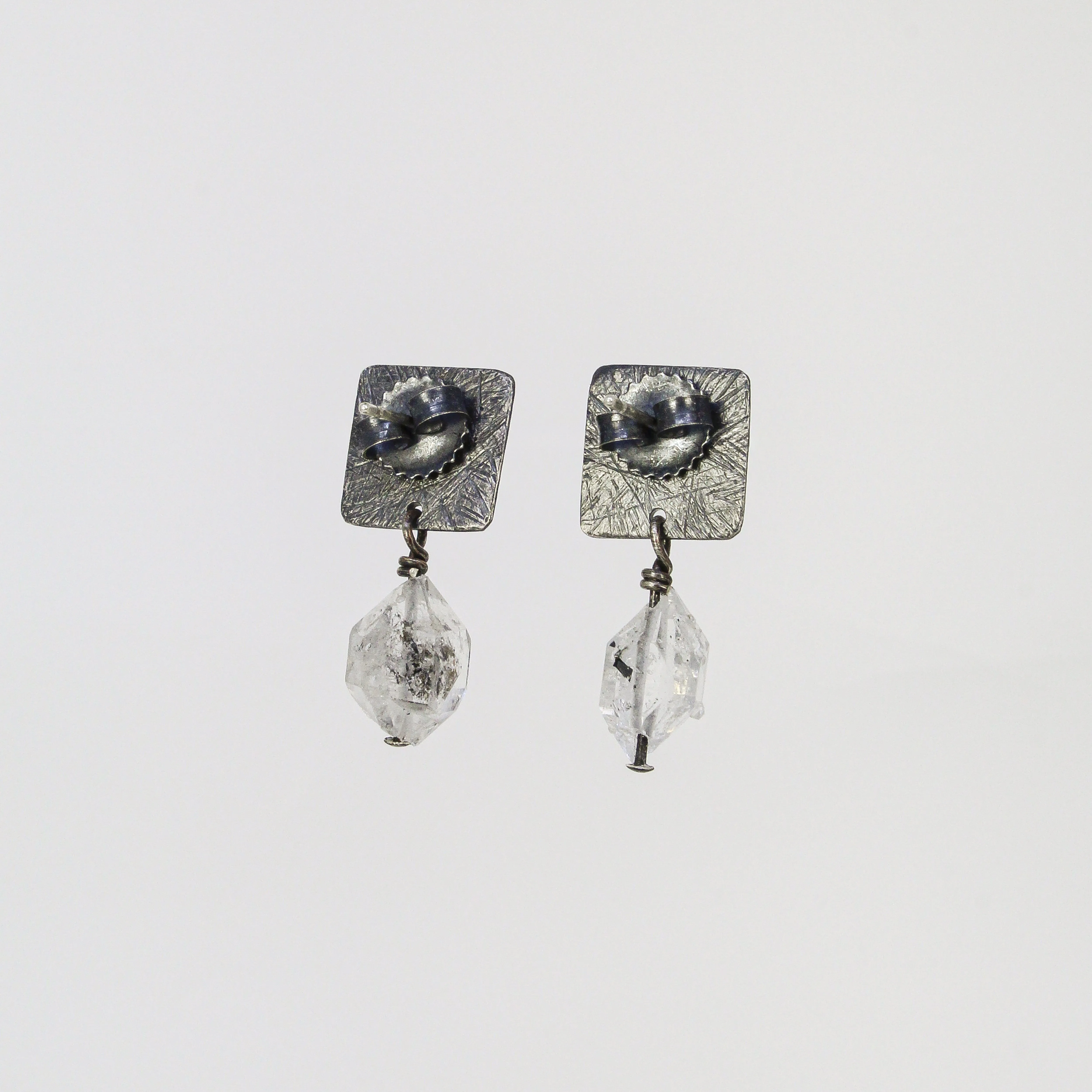 NEW! Carved Small Tab Post Earrings, Oxidized Silver with Herkimer Quartz by Heather Guidero