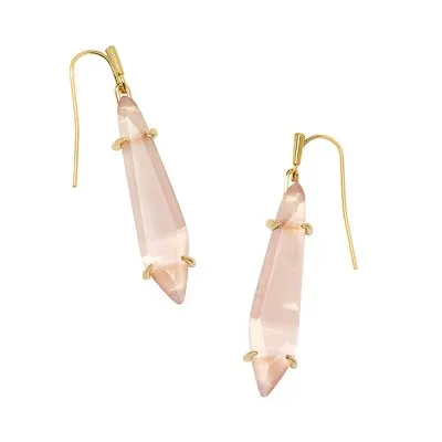 New - Kendra Scott Alice Catseye 14K Gold Over Brass Drop Earrings - Rose Quartz