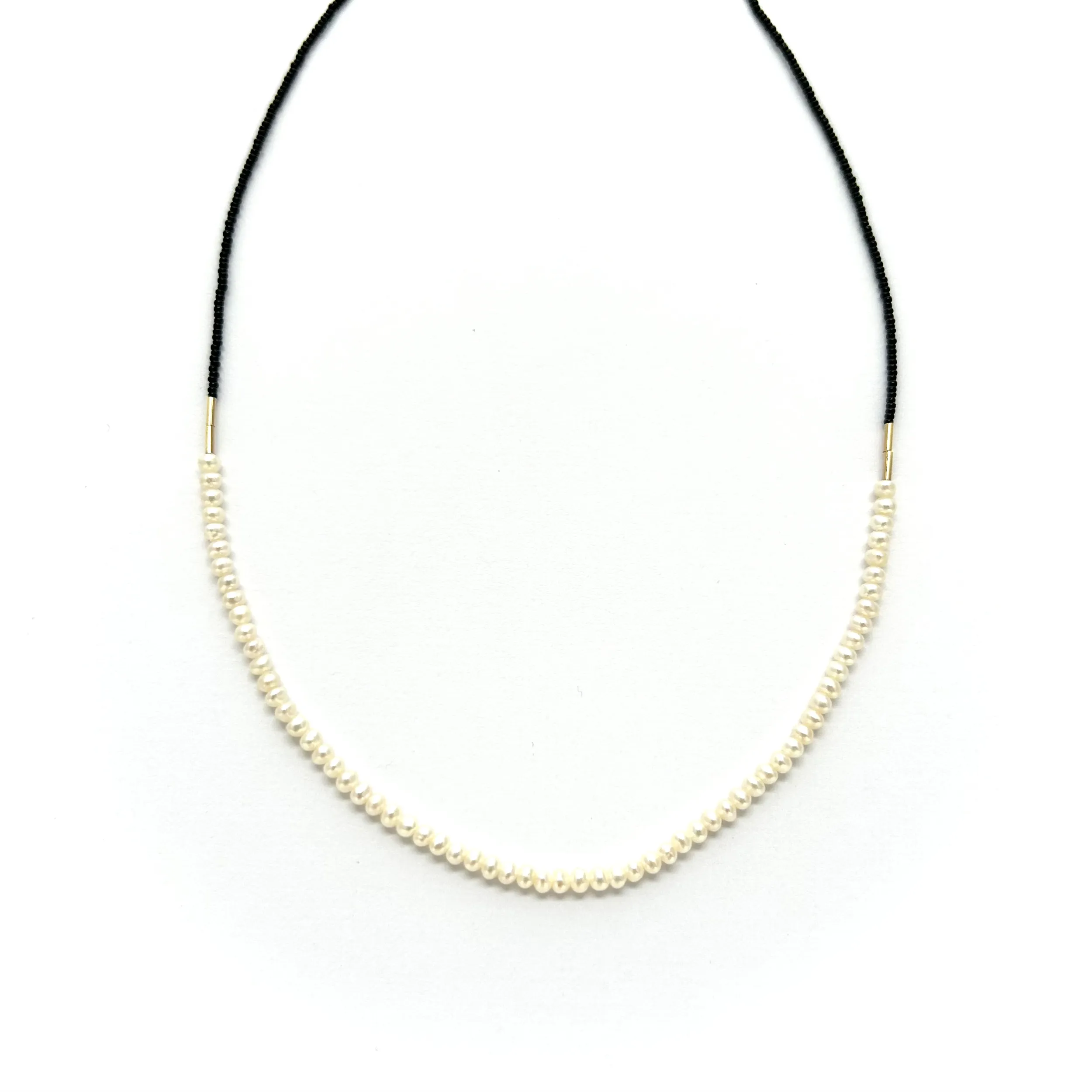 NEW! White Pearl and Black Seed with Gold Vermeil Choker Necklace by Debbie Fisher