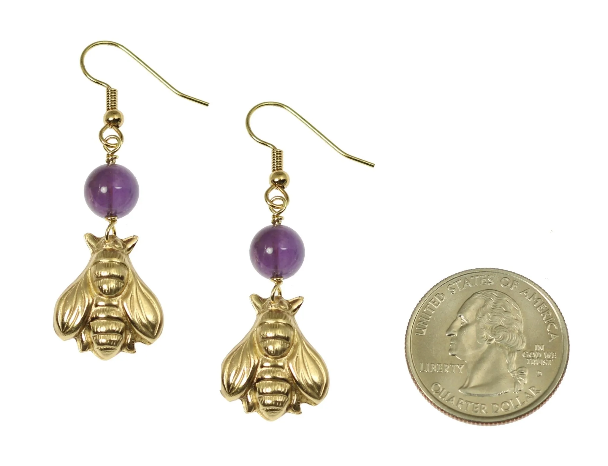 Nu Gold Honey Bee Earrings with Amethyst