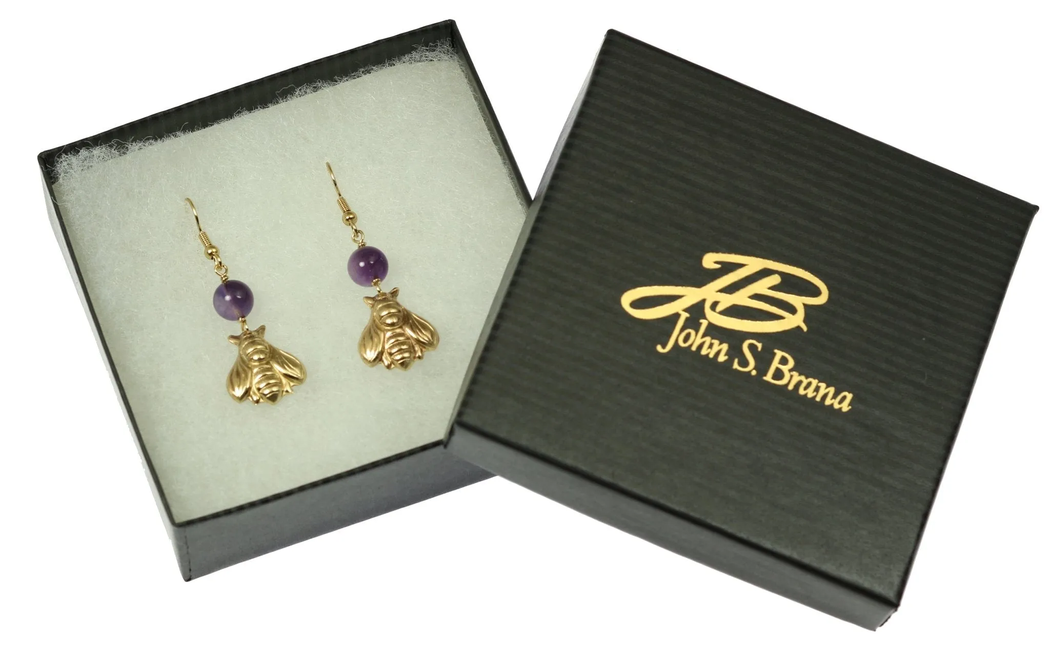 Nu Gold Honey Bee Earrings with Amethyst