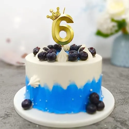 Number 6 Birthday Candle 3D Crown Designed Cake Topper Decorations for six Years Old Happy Birthday Candles Anniversaries (Crown-6, Gold)