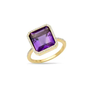 One-of-a-Kind Emerald-Cut Amethyst and Diamond Pave Ring