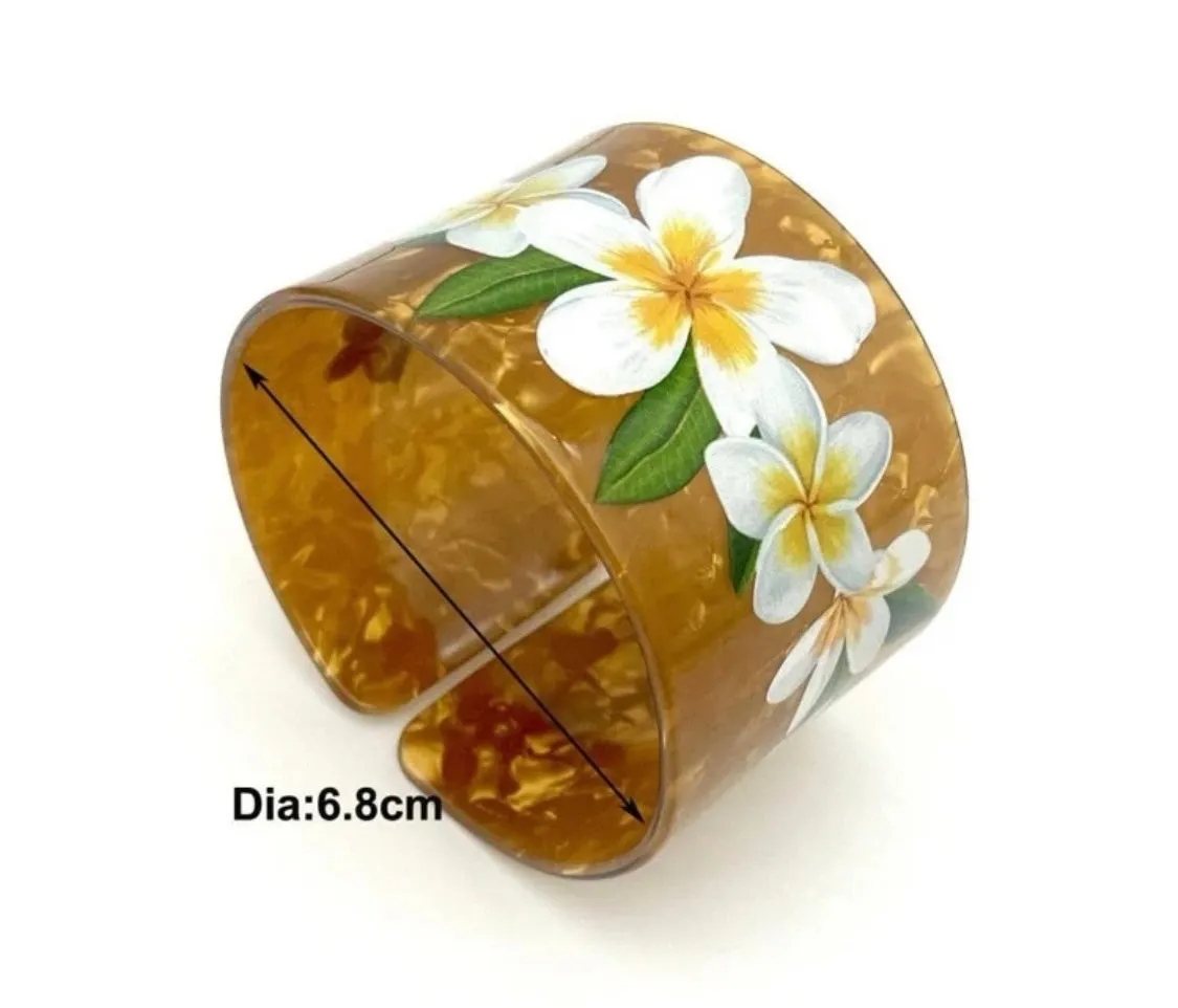 Orange Plumeria Open Cuff Bangle