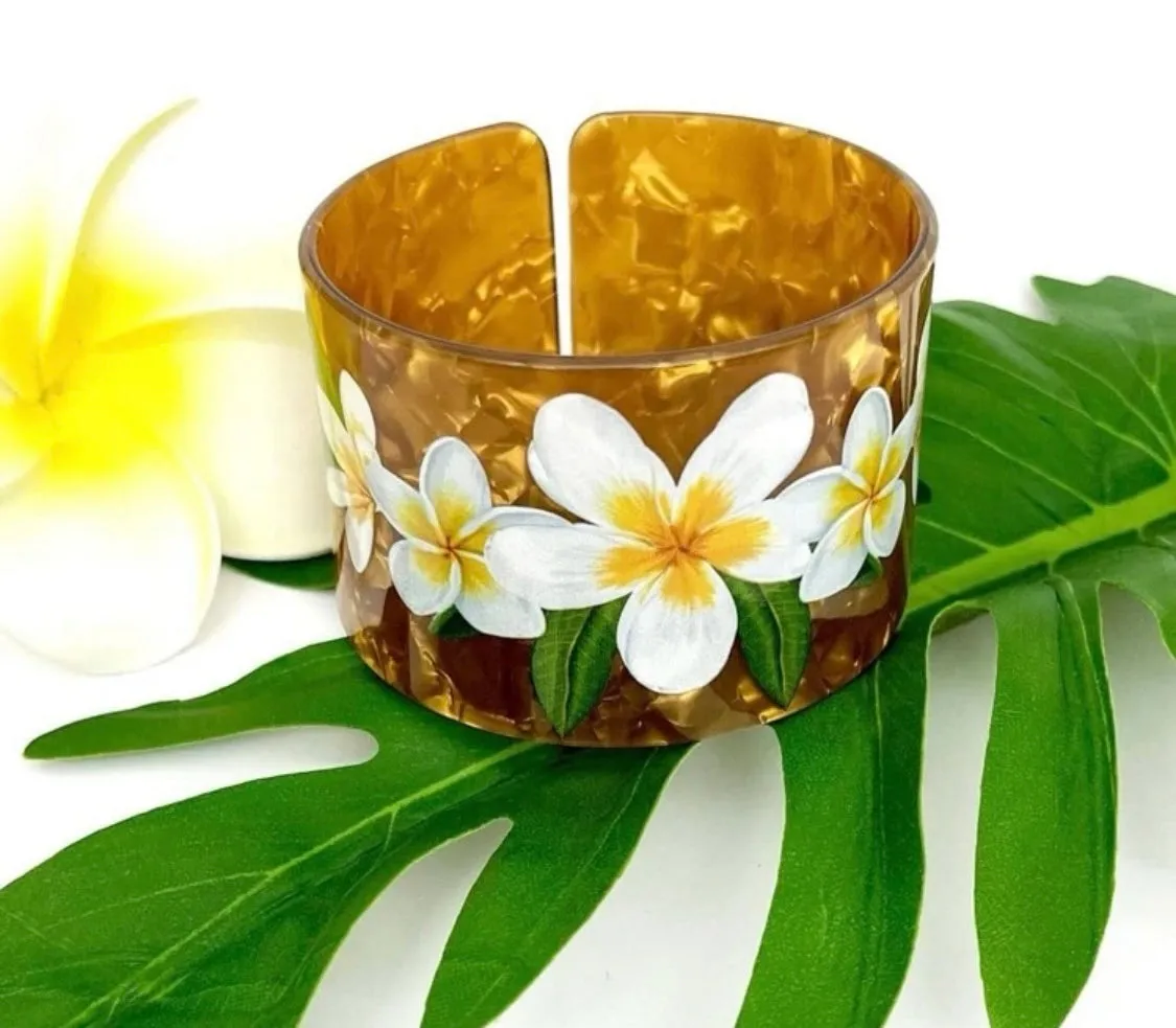 Orange Plumeria Open Cuff Bangle