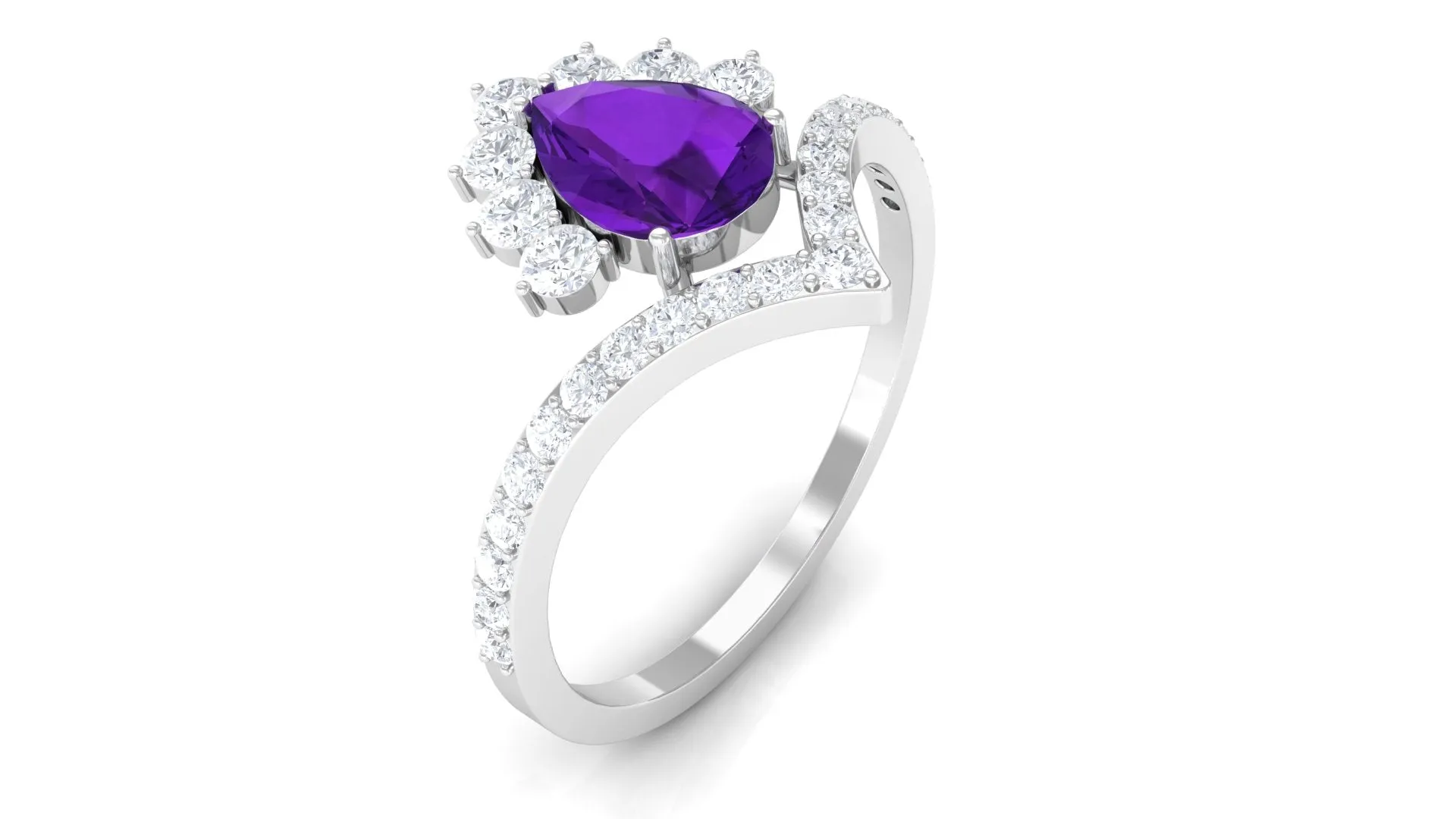 Pear Amethyst and Diamond Designer Ring