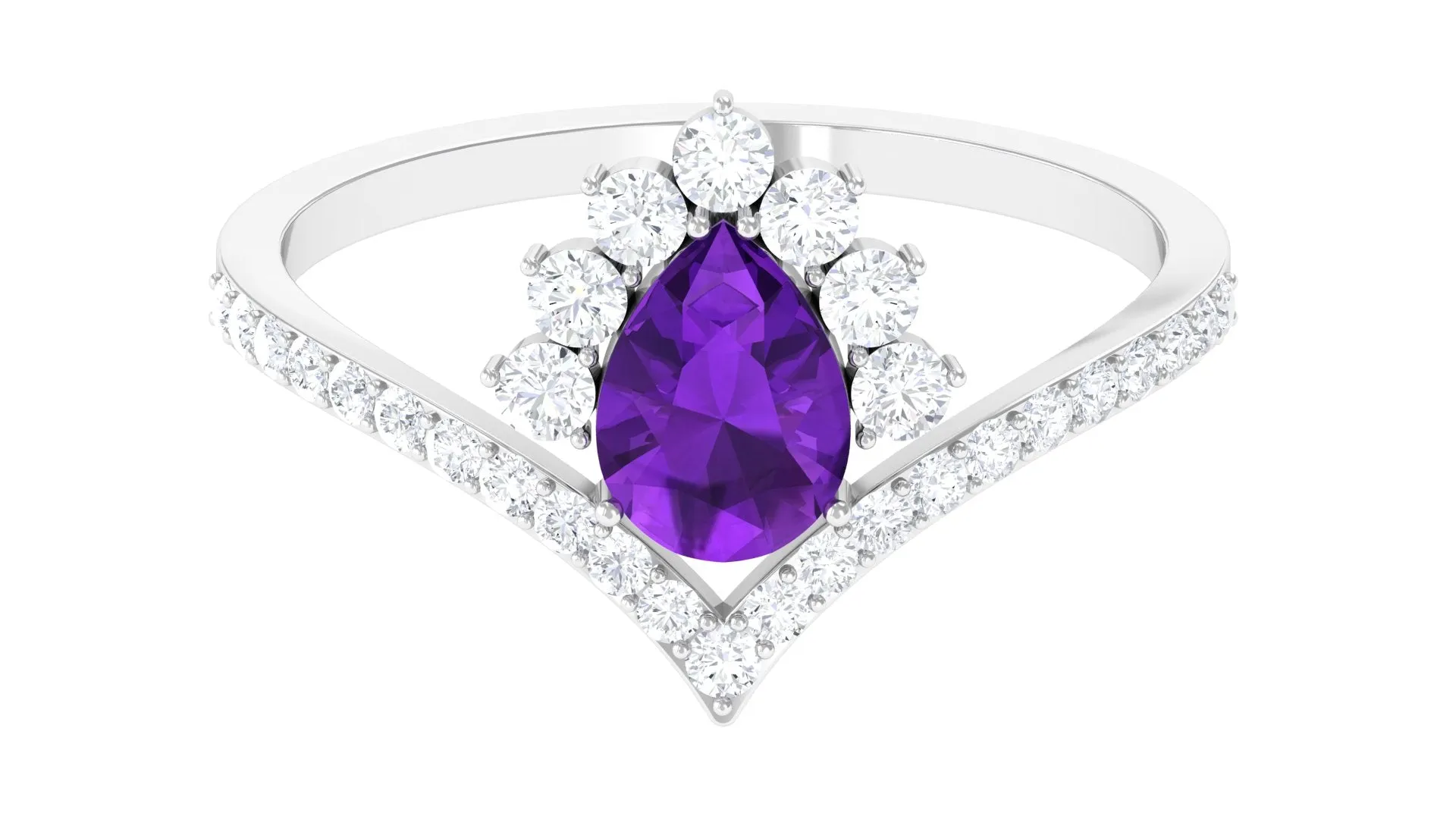 Pear Amethyst and Diamond Designer Ring