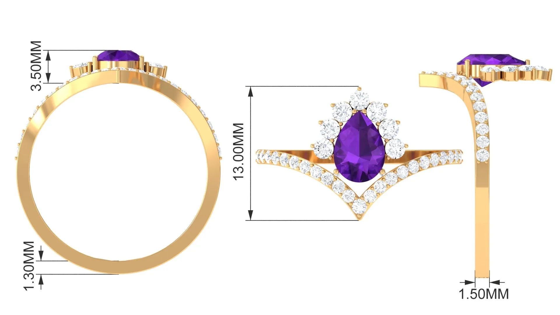 Pear Amethyst and Diamond Designer Ring