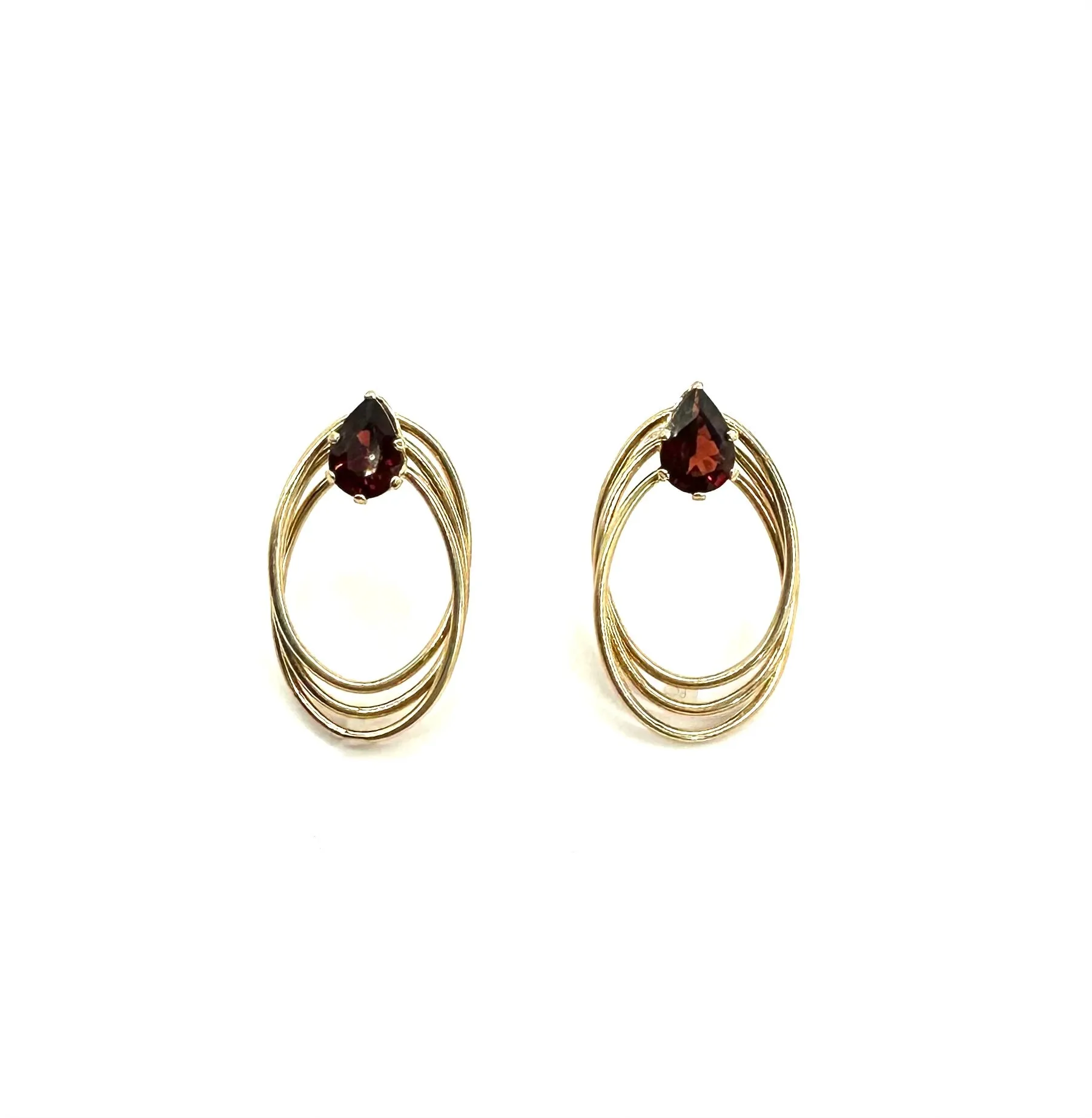 Pear Garnet Oval Loop Earrings