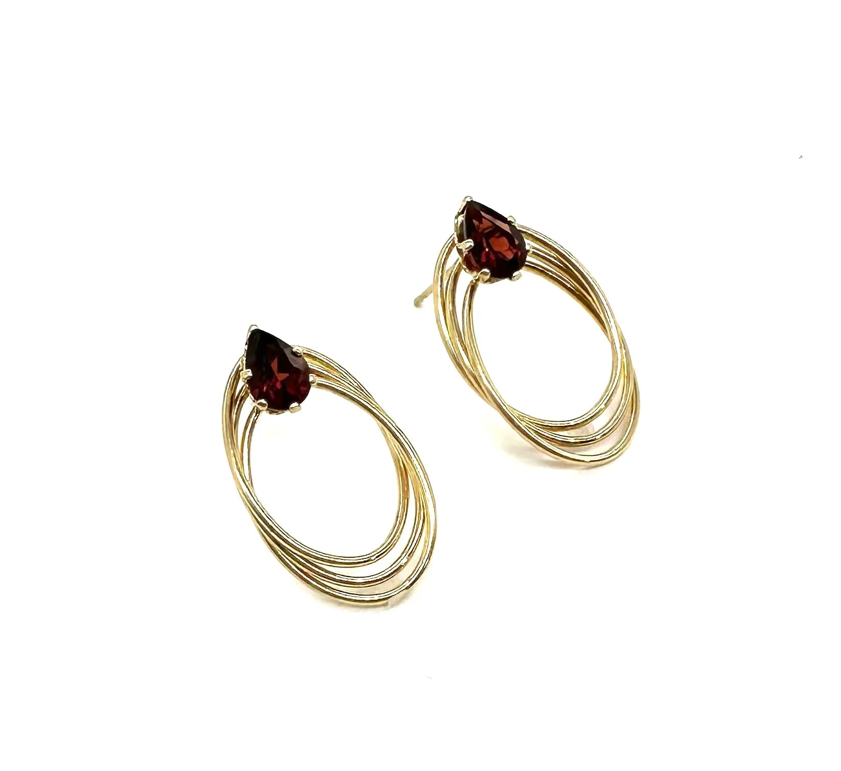 Pear Garnet Oval Loop Earrings