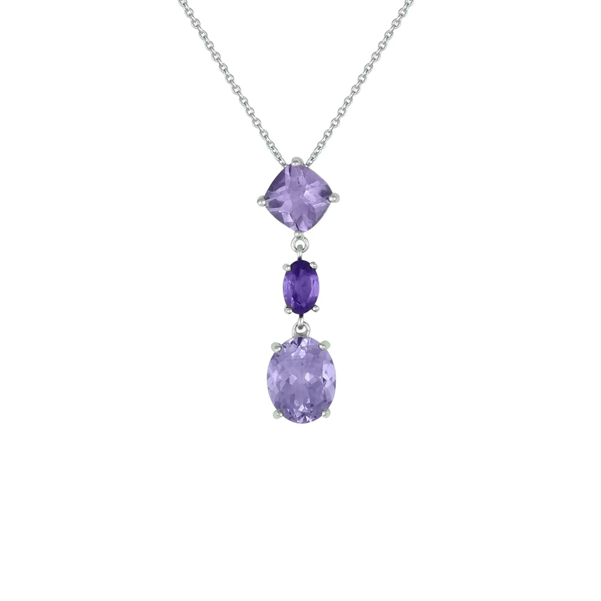 Pink Amethyst and Amethyst Drop Pendant in Sterling Silver