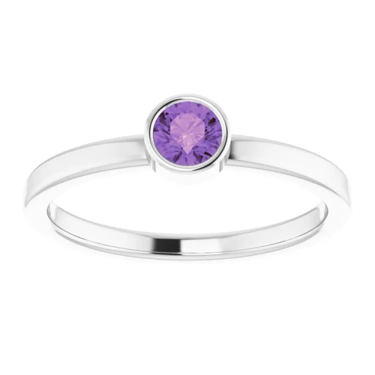 Platinum 4 mm Natural Amethyst Ring