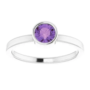 Platinum 5 mm Natural Amethyst Ring