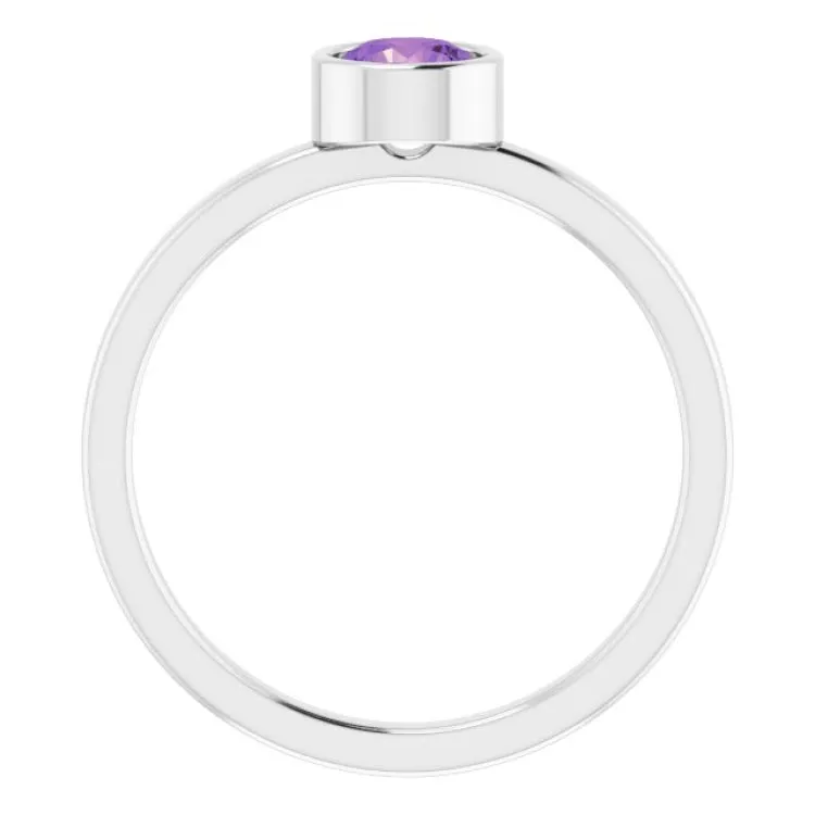 Platinum 5 mm Natural Amethyst Ring