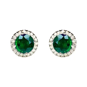 Platinum Emerald and Diamond Halo Stud Earrings