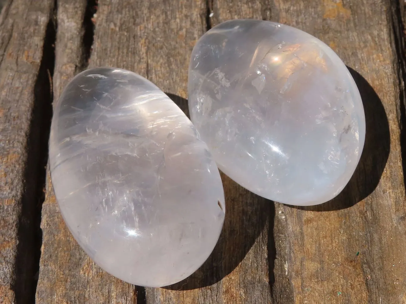 Polished Girasol Pearl Quartz Galet / Palm Stones x 13 From Ambatondrazaka, Madagascar