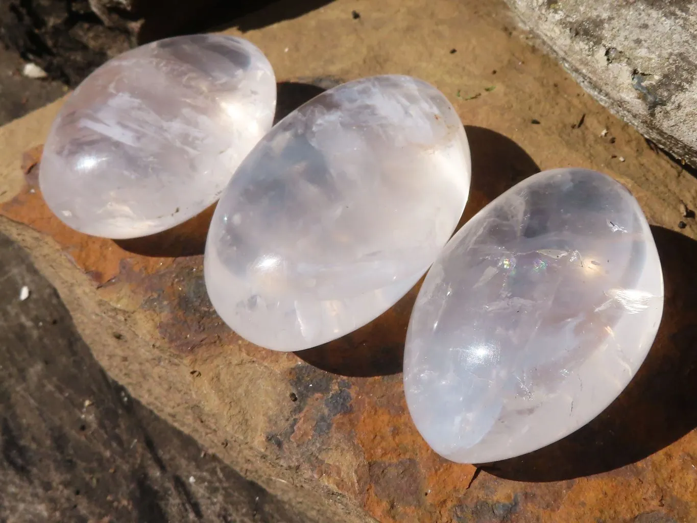 Polished Girasol Pearl Quartz Galet / Palm Stones x 13 From Ambatondrazaka, Madagascar