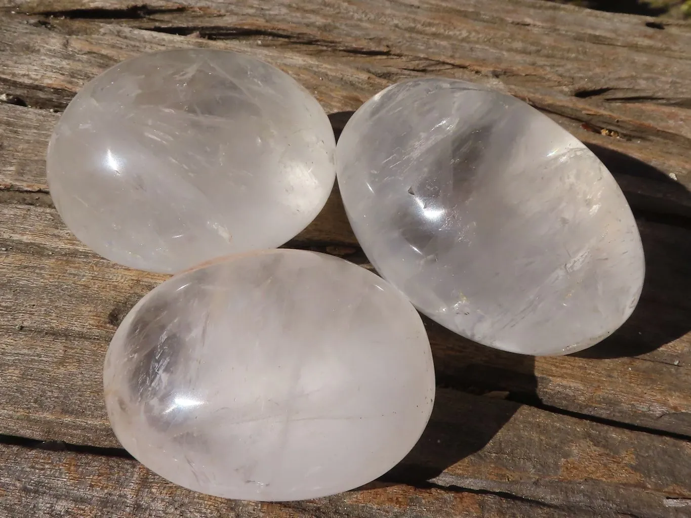 Polished Large Clear Rock Crystal Galet / Palm Stones x 12 From Madagascar