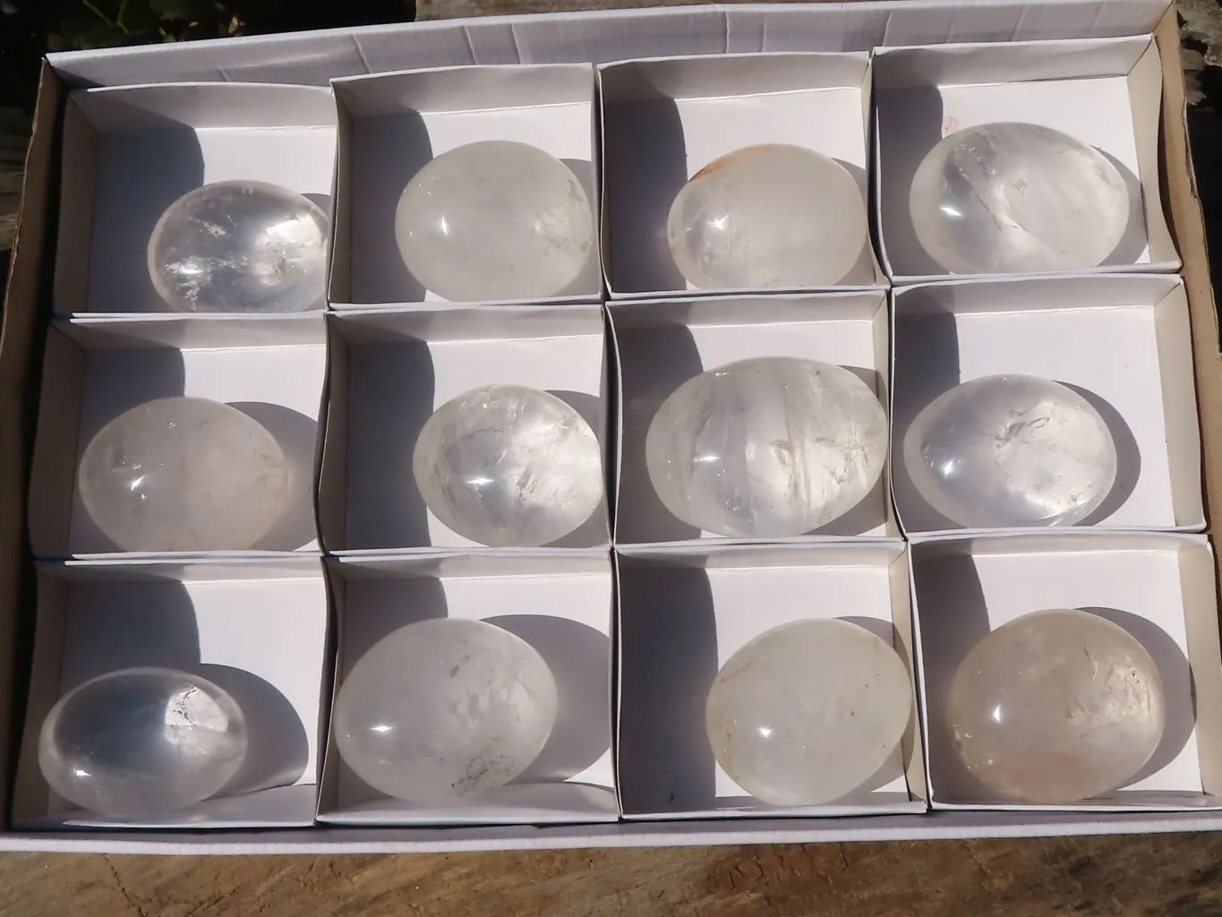 Polished Large Clear Rock Crystal Galet / Palm Stones x 12 From Madagascar